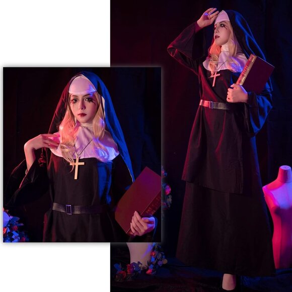 The Nun Costume for Women Nun Dress Halloween Cosplay for Men Nun Costume - Picture 7 of 8